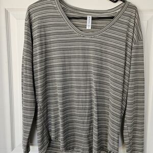 Athleta Black and White Striped Long Sleeve Tee